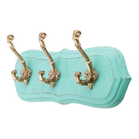 Sea Green Golden Small Wall Wooden Iron Hooks